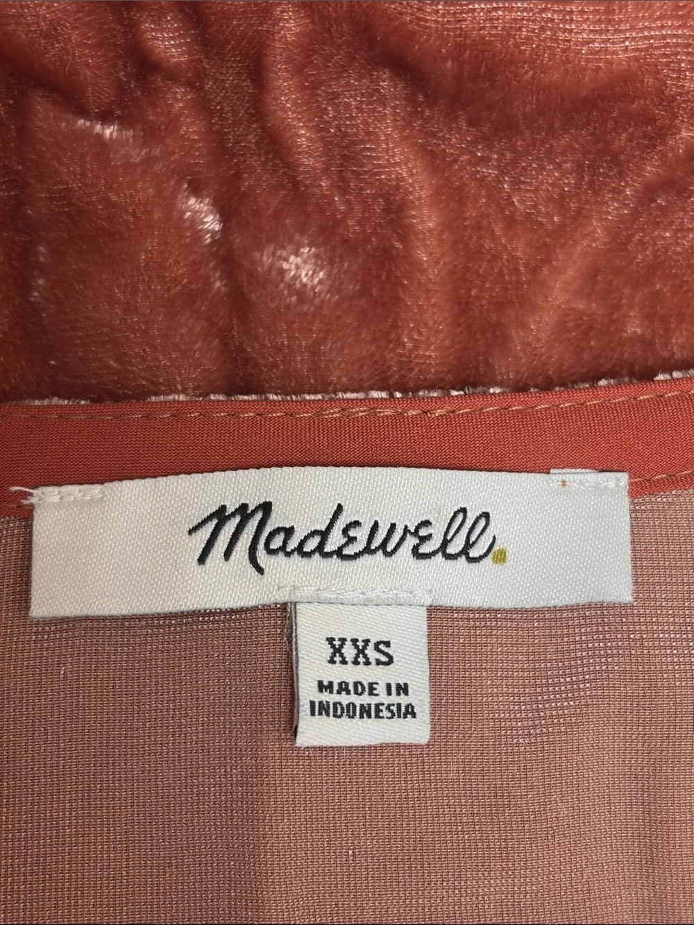 Madewell Crushed Velvet Deep V-Neck Split Sleeve Ruffle Hem Rusty Orange XXS